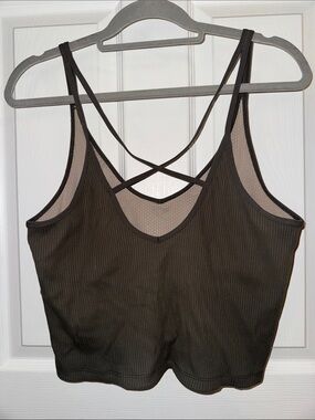 Vuori Ribbed Crisscross Crop Tank Top - Dark Brown